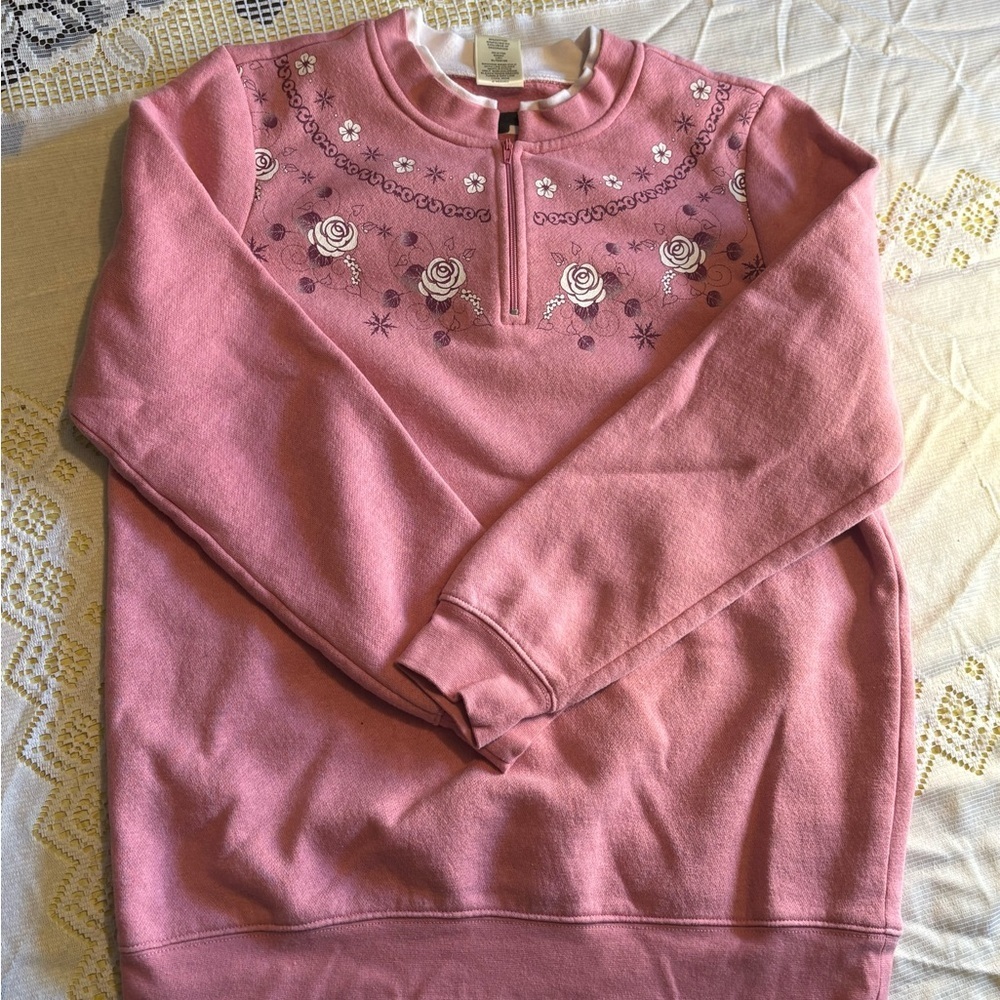 Vintage Women's Pink Quarter-Zip Sweatshirt